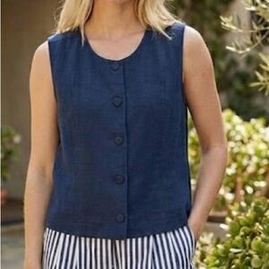 Abercrombie & Fitch navy linen blend vest sleeveless fabric buttons preppy large